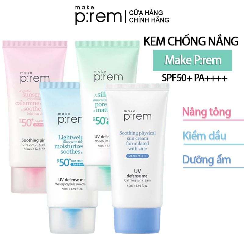 [CHÍNH HÃNG] Kem Chống Nắng Vật Lý Make Prem UV Sun Cream Make P:rem SPF 50+ PA++++ Kiềm Dầu 50ml