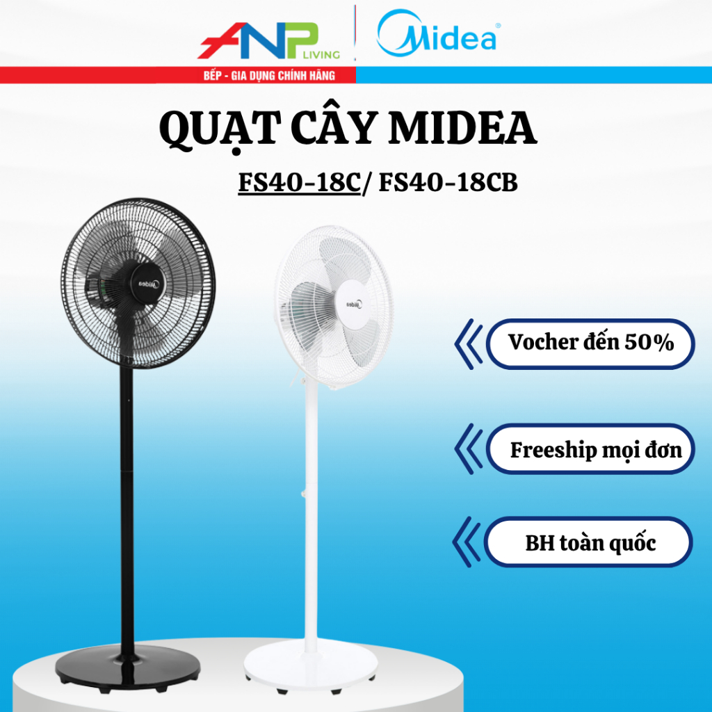 Quạt Đứng Midea FS40-18C 3 Cánh 50W Gió Mạnh 3 Tốc Độ Làm Mát Phòng Gia Đình Văn Phòng