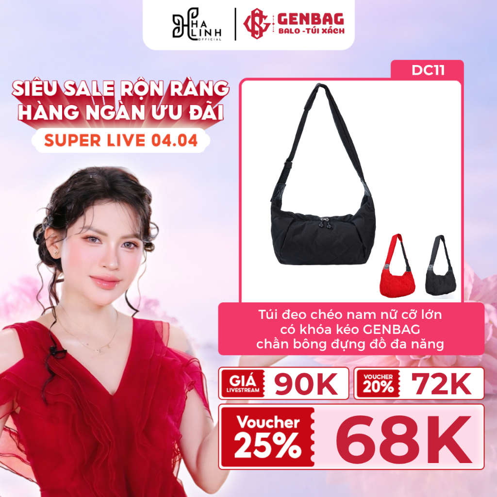 [VHL x GENBAG] Túi đeo chéo chần phao HUNTER túi đeo chéo nam nữ GENBAG cỡ lớn có khóa kéo đựng đồ đ