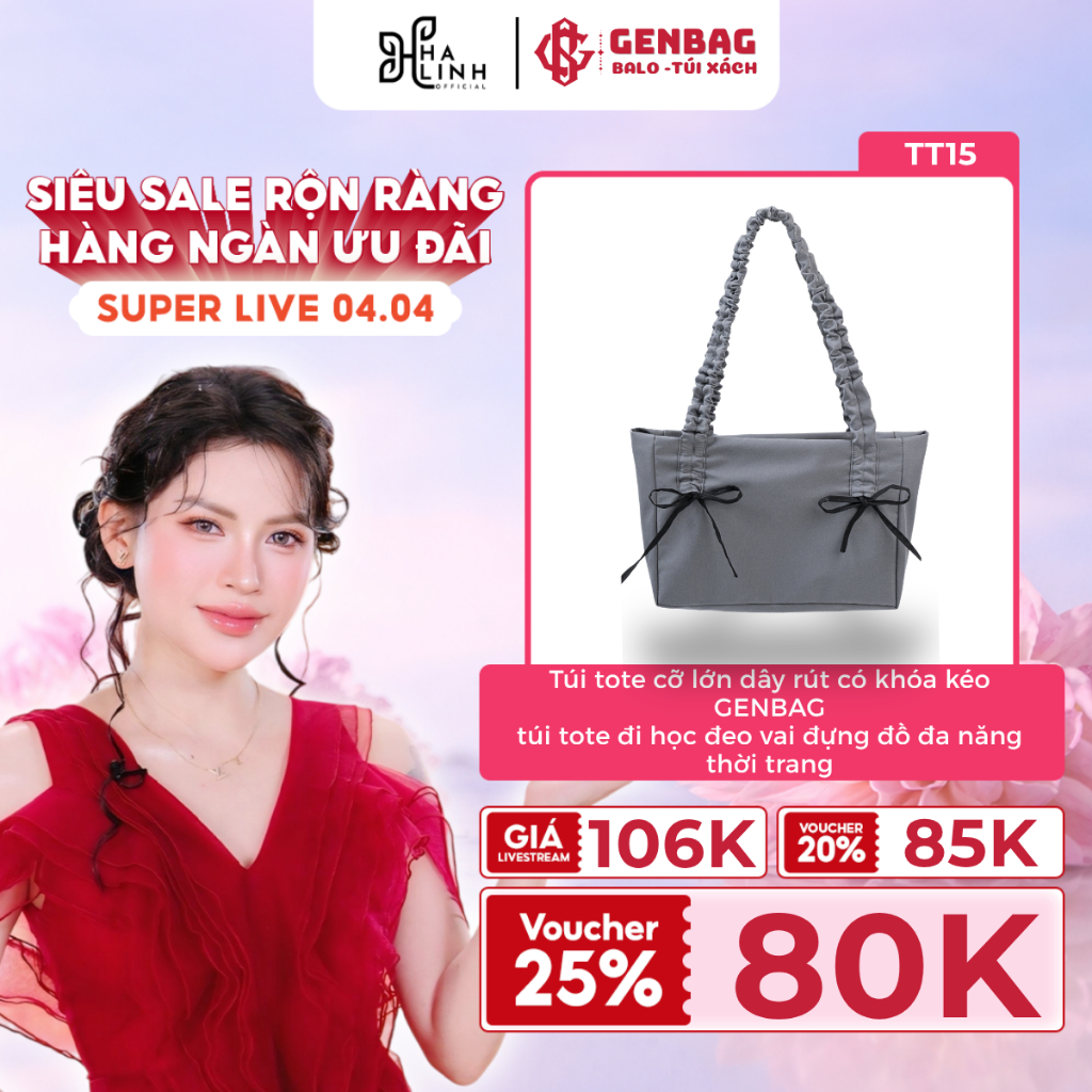 [VHL x GENBAG]Túi tote cỡ lớn dây rút có khóa kéo RIBBON túi tote buộc nơ GENBAG đeo vai đựng đồ đa 