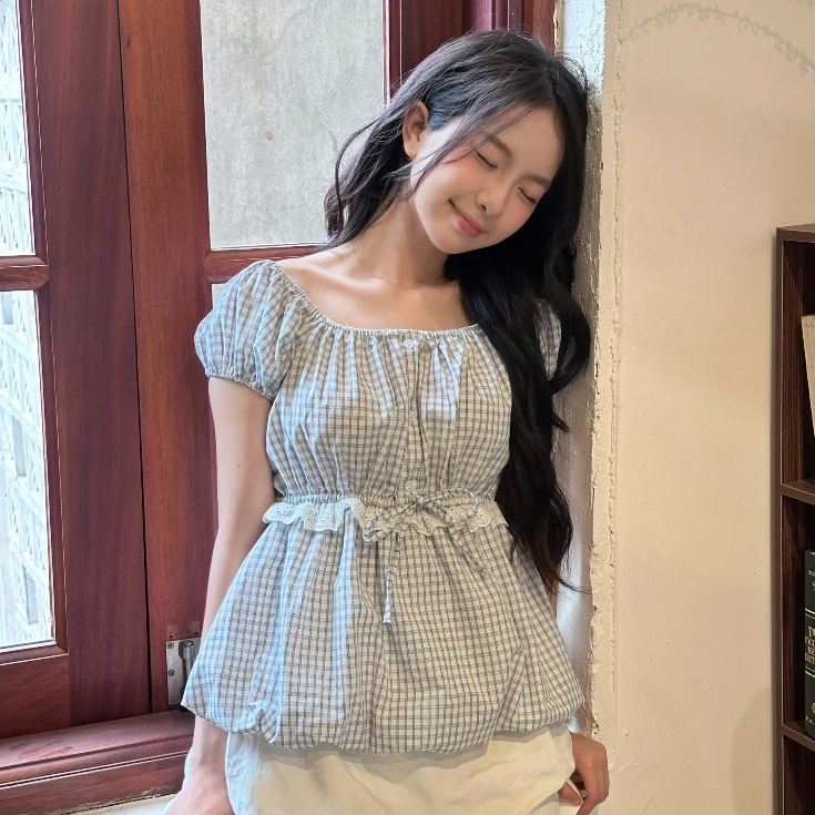 Áo Babydoll Dáng Bồng Bí Nữ Trễ Hở Vai Chi Tiết Phối Ren Bo Nhún Ngực Mùa Hè Noiree - NA622