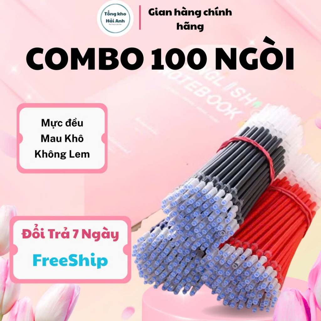 (Tặng 10 bút) Set 100 ngòi bút gel xanh đỏ đen 13cm ngòi kim dành cho bút gel bút bi nước
