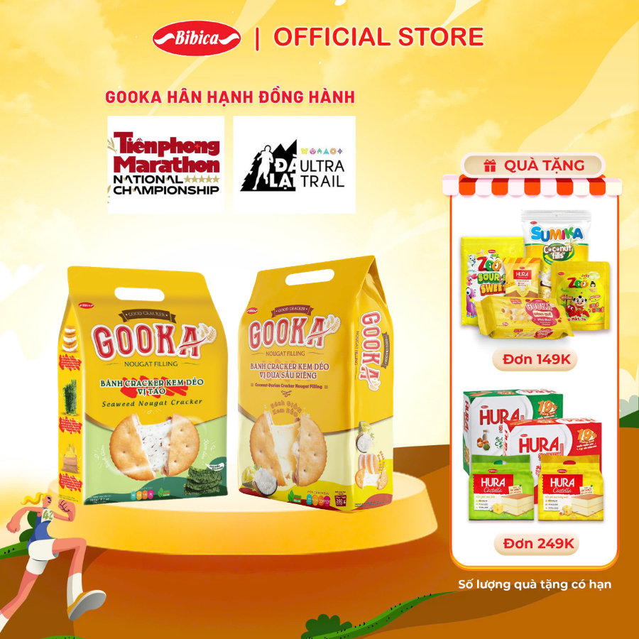 Combo 2 Bánh Gooka Cracker Nougat Filling Vị Tảo Biển/ Dừa Sầu Riêng Bibica