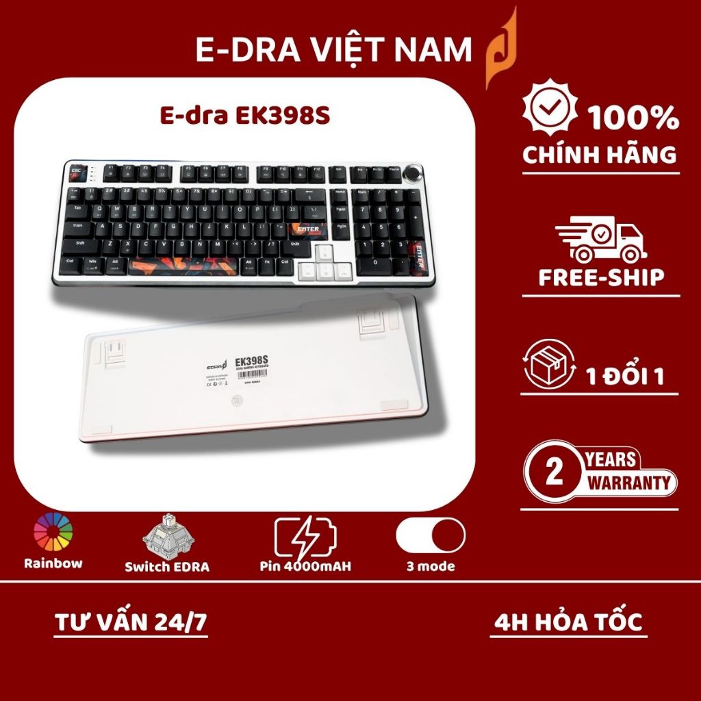 Bàn phím cơ GAMING E-DRA EK398, EK398S, EK398PRO, EK3104K chống bám mồ hôi và phai màu. Bảo hành chính hãng 24tháng | BigBuy360 - bigbuy360.vn
