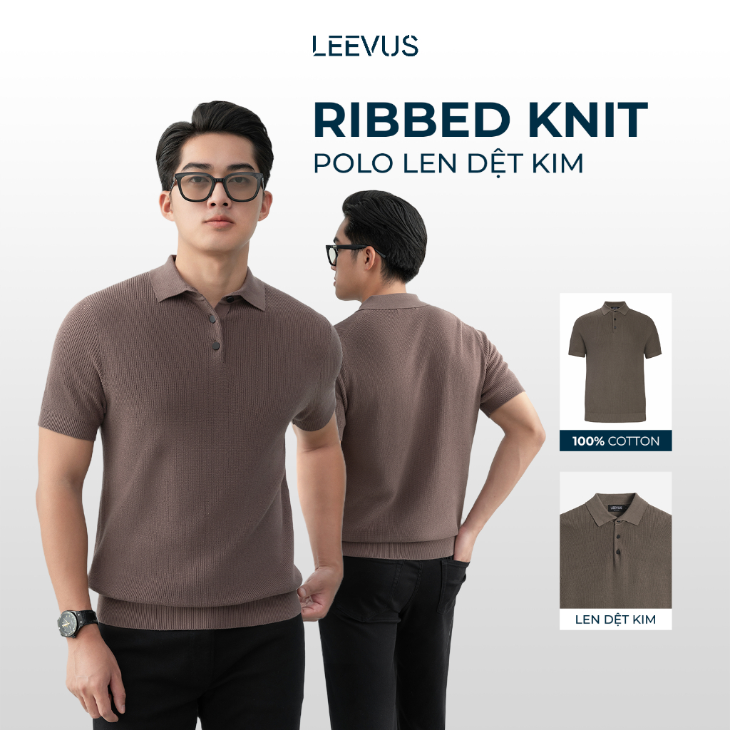 [TẶNG HỘP ĐƠN TỪ 2 SP] Áo polo LEN DỆT KIM Rib Basic Knit 100% cotton màu trung tính LEEVUS APL343