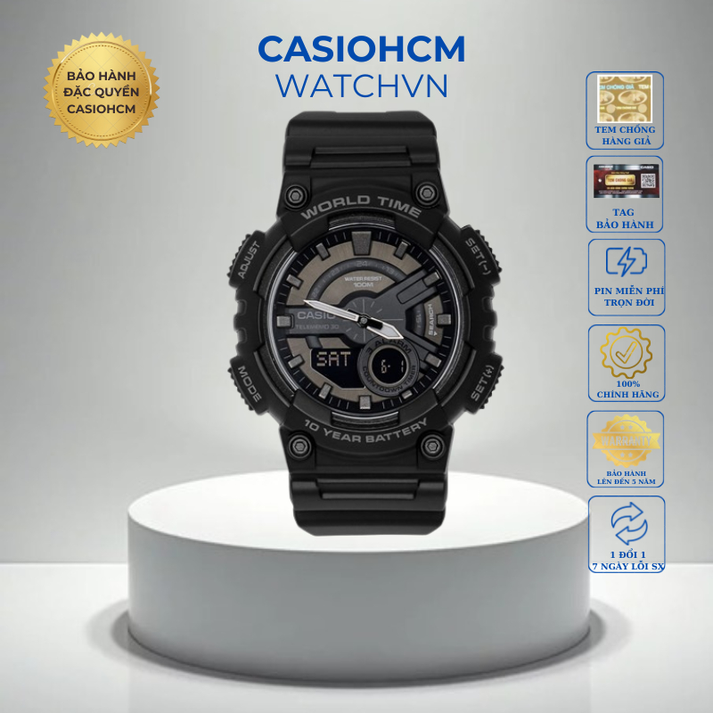 Casio AEQ-110W-1B Đồng Hồ Nam Thể Thao Chính Hãng | 30 Múi Giờ | Chống Nước 100M | Pin 10 Năm