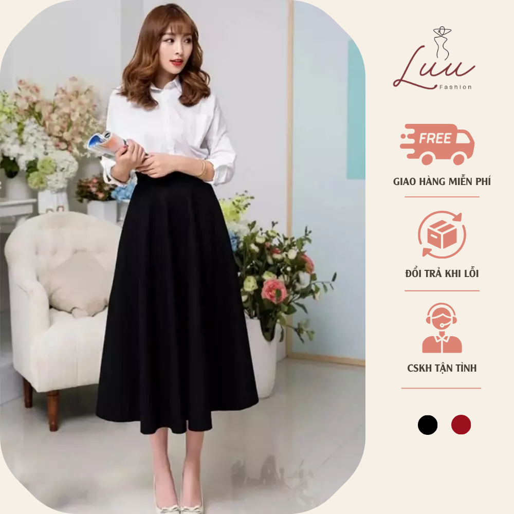 Chân váy xòe dài 80cm phong cách tiểu thư Hàn Quốc - Luu fashion