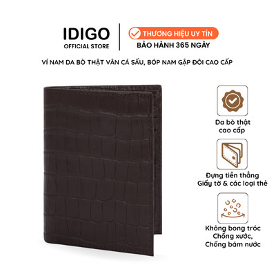 Ví nam da bò phom chữ nhật đứng lịch lãm, ví nam cầm tay họa tiết vân cá sấu IDIGO MW1 - 4329 - 00