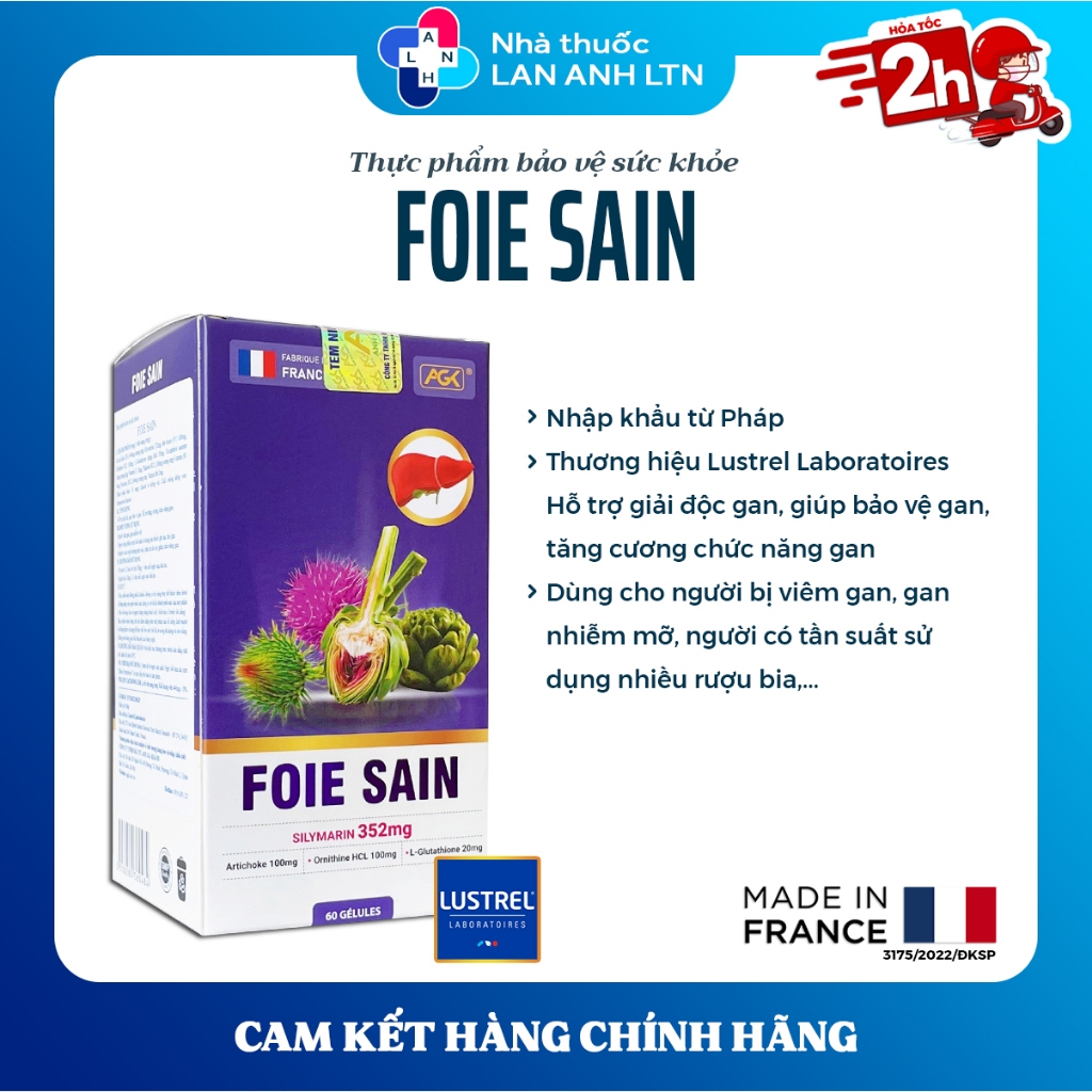 FOIE SAIN LUSTREL LABORATOIRES (60 viên) -  Giúp tăng cường chức gan, bổ gan, thải độc gan.