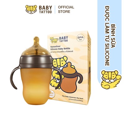 Bình Sữa Cầm Tay SIlicone Nano Bạc Kháng Khuẩn, Đầu Ti Mềm Dẻo, Đàn Hồi Cao BABY TATTOO