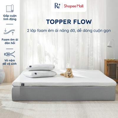 Topper Flow Ru9 Cao Cấp 5cm | Topper Foam | 2 Lớp Foam Êm Ái Nâng Đỡ | Dễ Dàng Cuộn Gọn | Tặng Túi Đựng Tiện Lợi