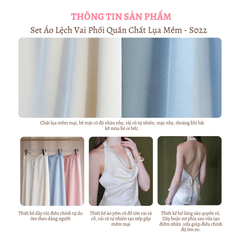 [GIÁ TỐT HƠN KHI MUA SET] Set Áo Yếm Cổ Đỗ Hở Lưng Phối Quần Lụa Ống Suông Rộng, Set Đi Biển La Boutique S023 | BigBuy360 - bigbuy360.vn