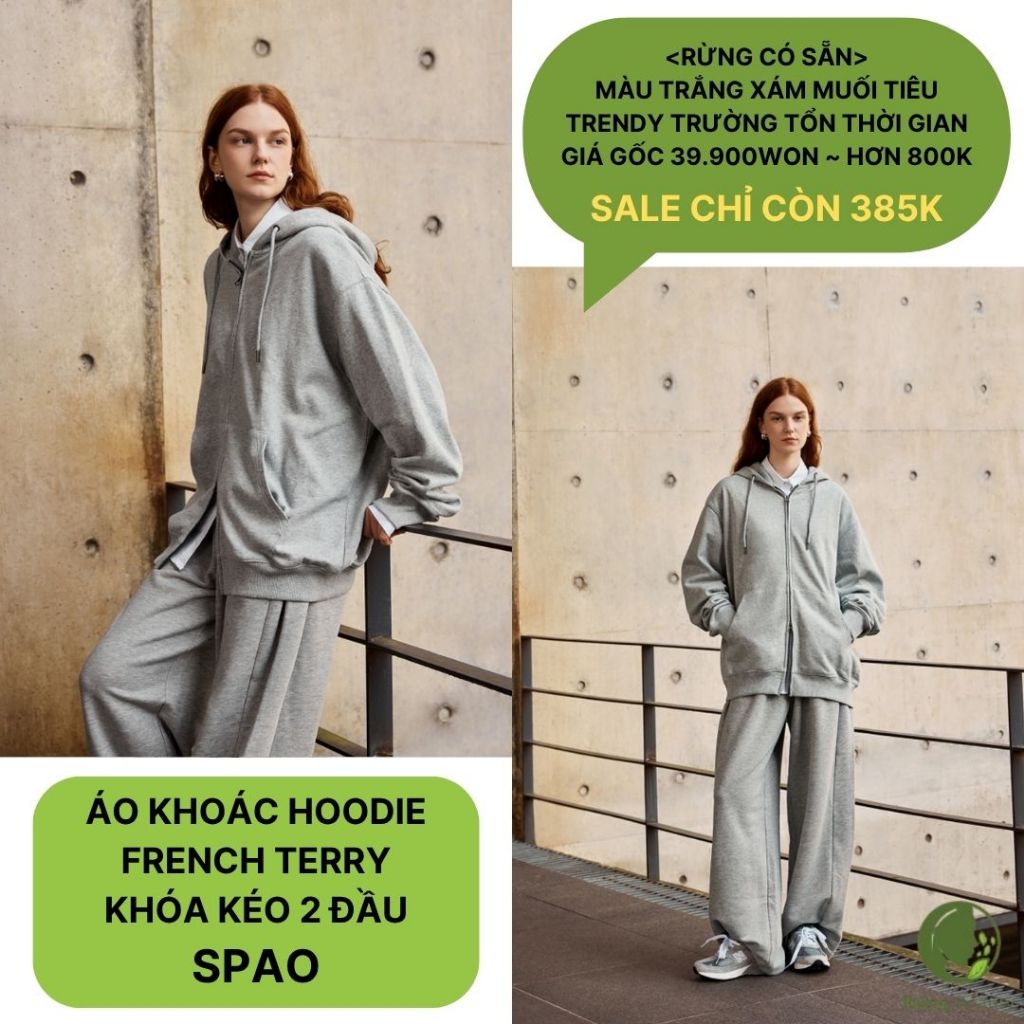 ÁO KHOÁC HOODIE FRENCH TERRY KHÓA KÉO 2 ĐẦU SPAO