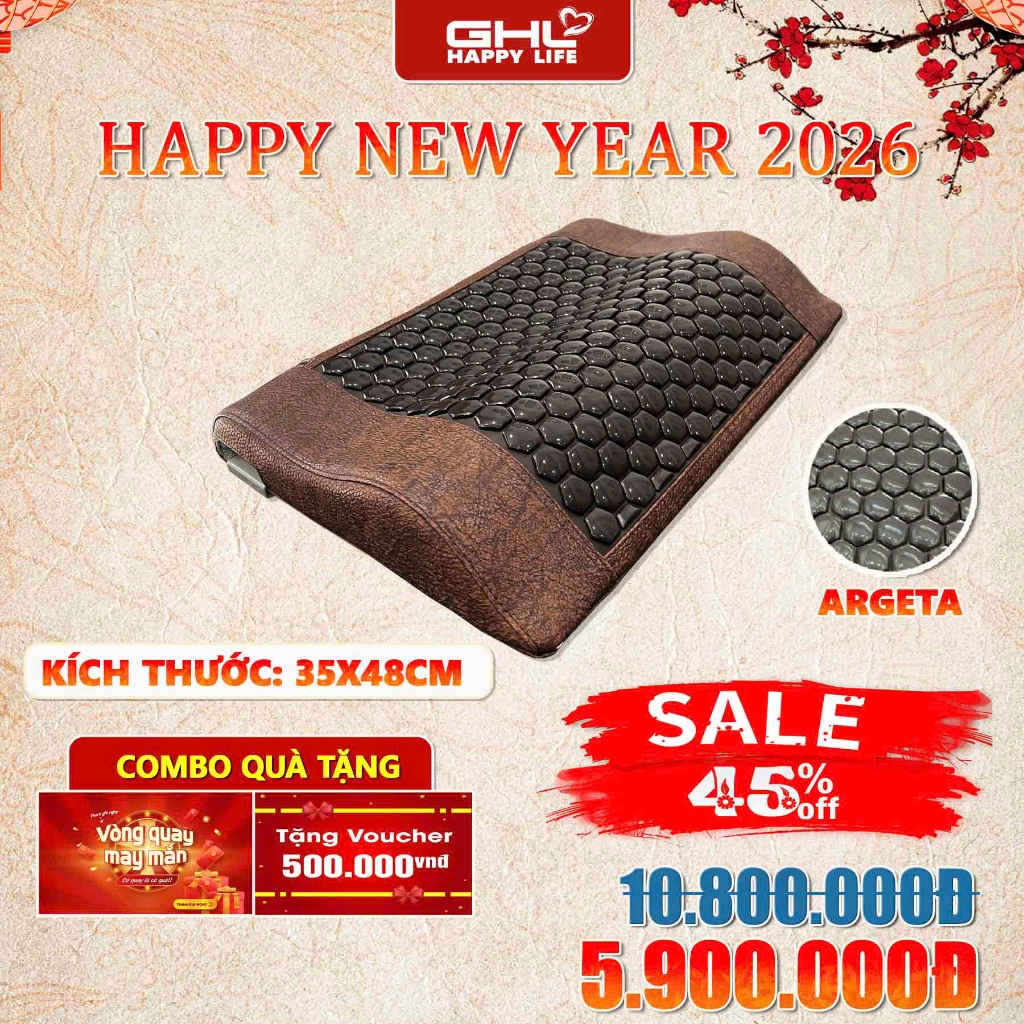 GỐI ĐÁ NÓNG HÀN QUỐC CAO CẤP ĐÁ ARGETA KÍCH THƯỚC 38X48CM