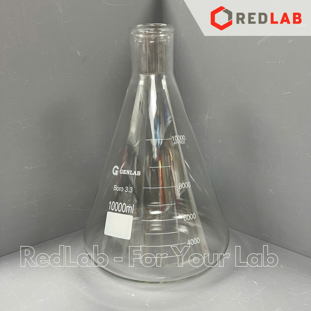 Bình tam giác miệng Hẹp GENLAB 2L 3L 5L 10L, bình nón / erlen thuỷ tinh đựng mẫu thí nghiệm, có VAT