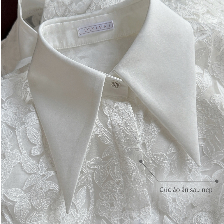 Áo sơ mi nữ tay dài Calla Shirt thiết kế ren kiểu cổ nhọn thanh lịch by LYLY LALA | BigBuy360 - bigbuy360.vn