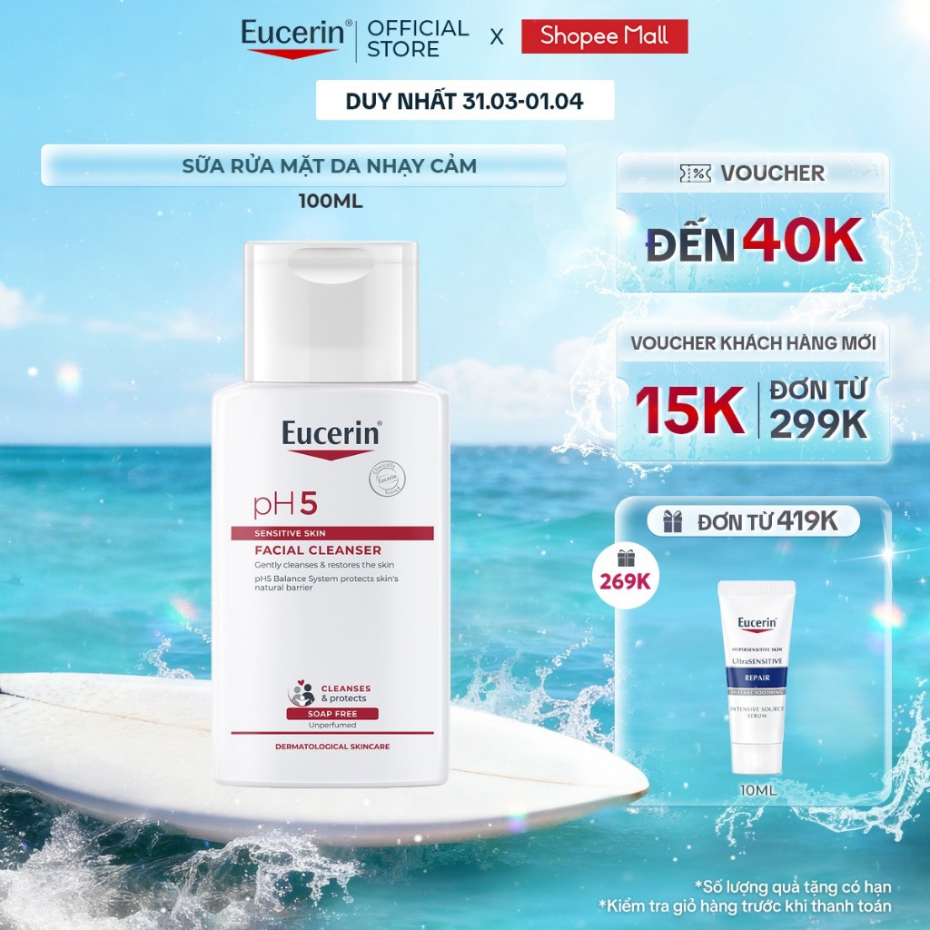Sữa Rửa Mặt Dịu Nhẹ Cho Da Nhạy Cảm Eucerin pH5 Sensitive Skin Facial Cleanser 100ml