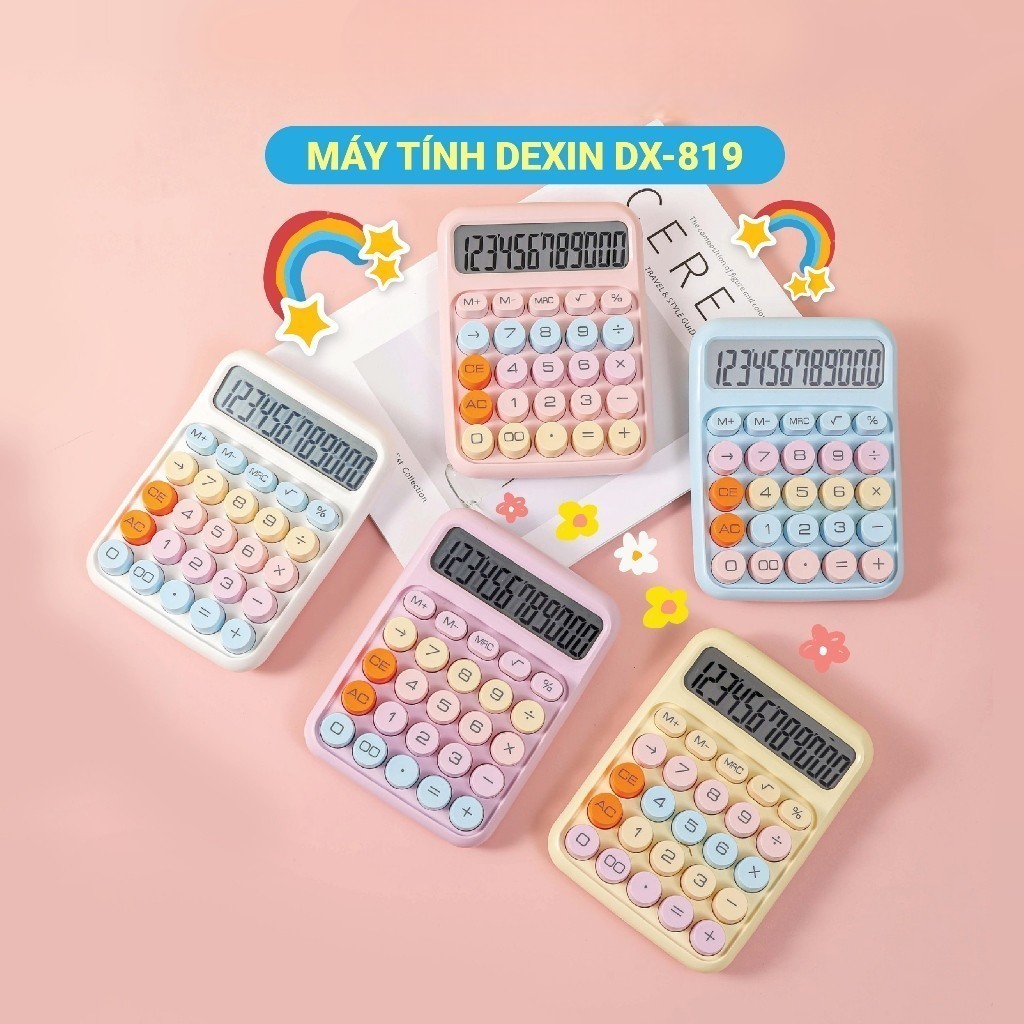 Máy Tính Mini Cute Phím Tròn Pastel 12 Số LCD Lớn – Calculator Để Bàn Nhỏ Gọn Dễ Thương