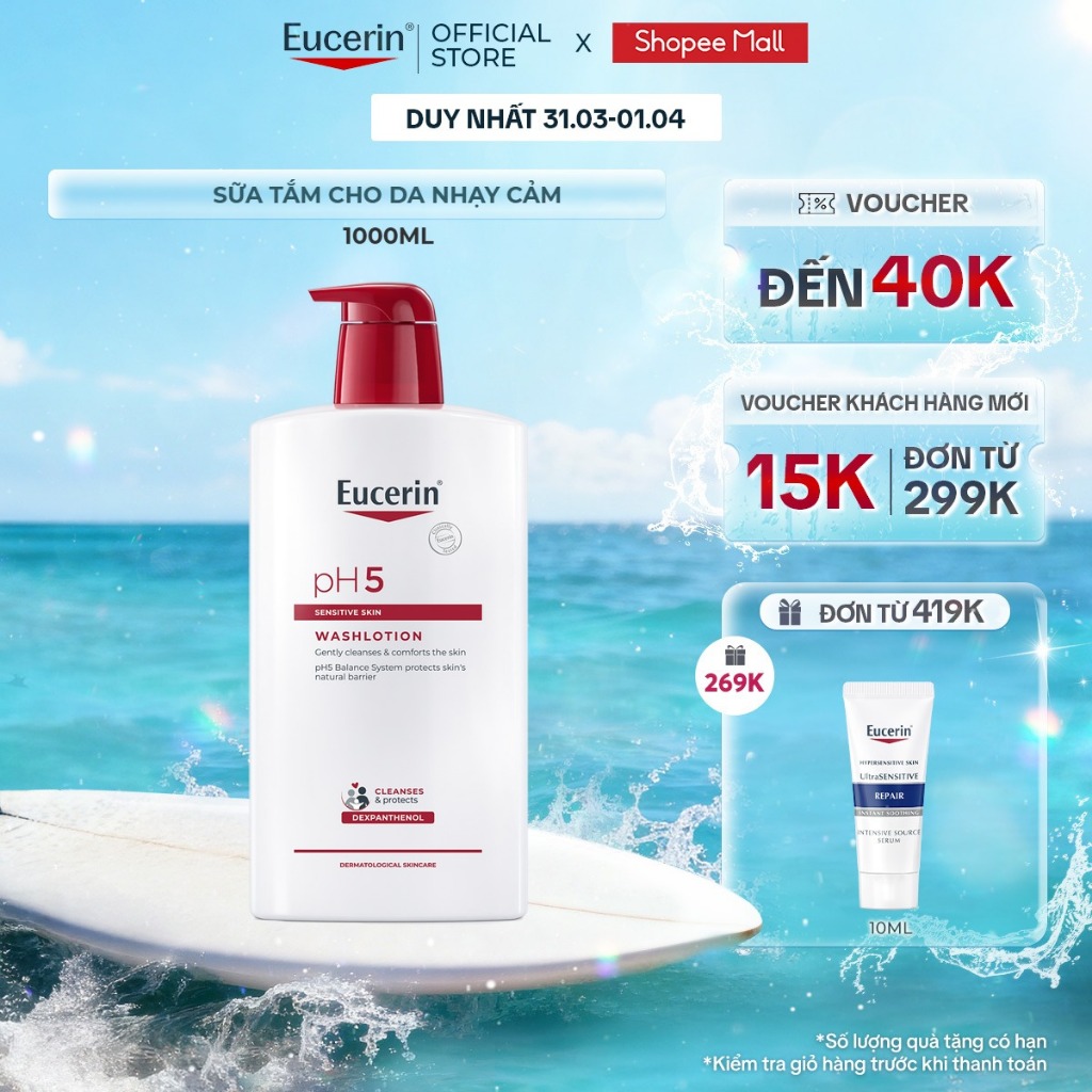 Sữa Tắm Cho Da Nhạy Cảm Eucerin pH5 Sensitive Skin Washlotion 1000ml