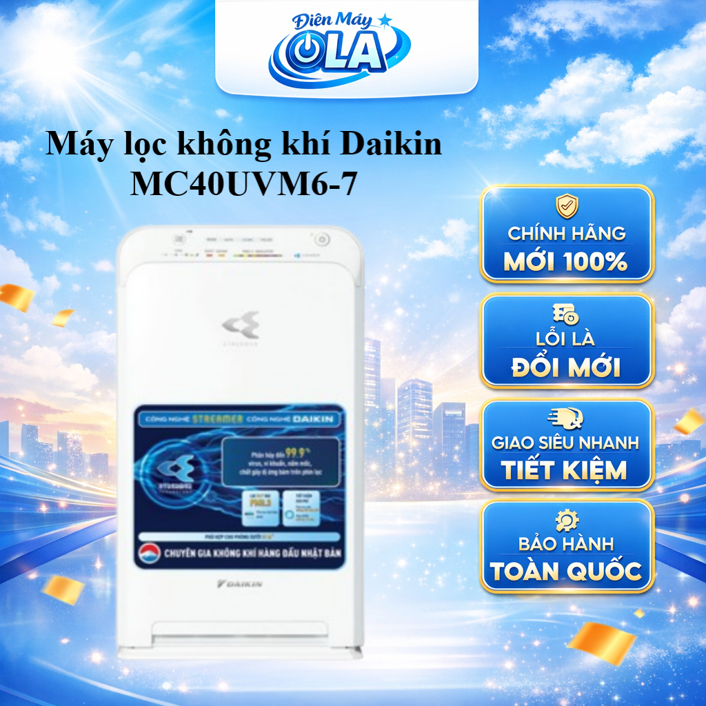 (TOÀN QUỐC) - MC40UVM6-7 - Máy lọc không khí Daikin MC40UVM6-7 23W-Công nghệ Streamer (3C),Phin lọc 