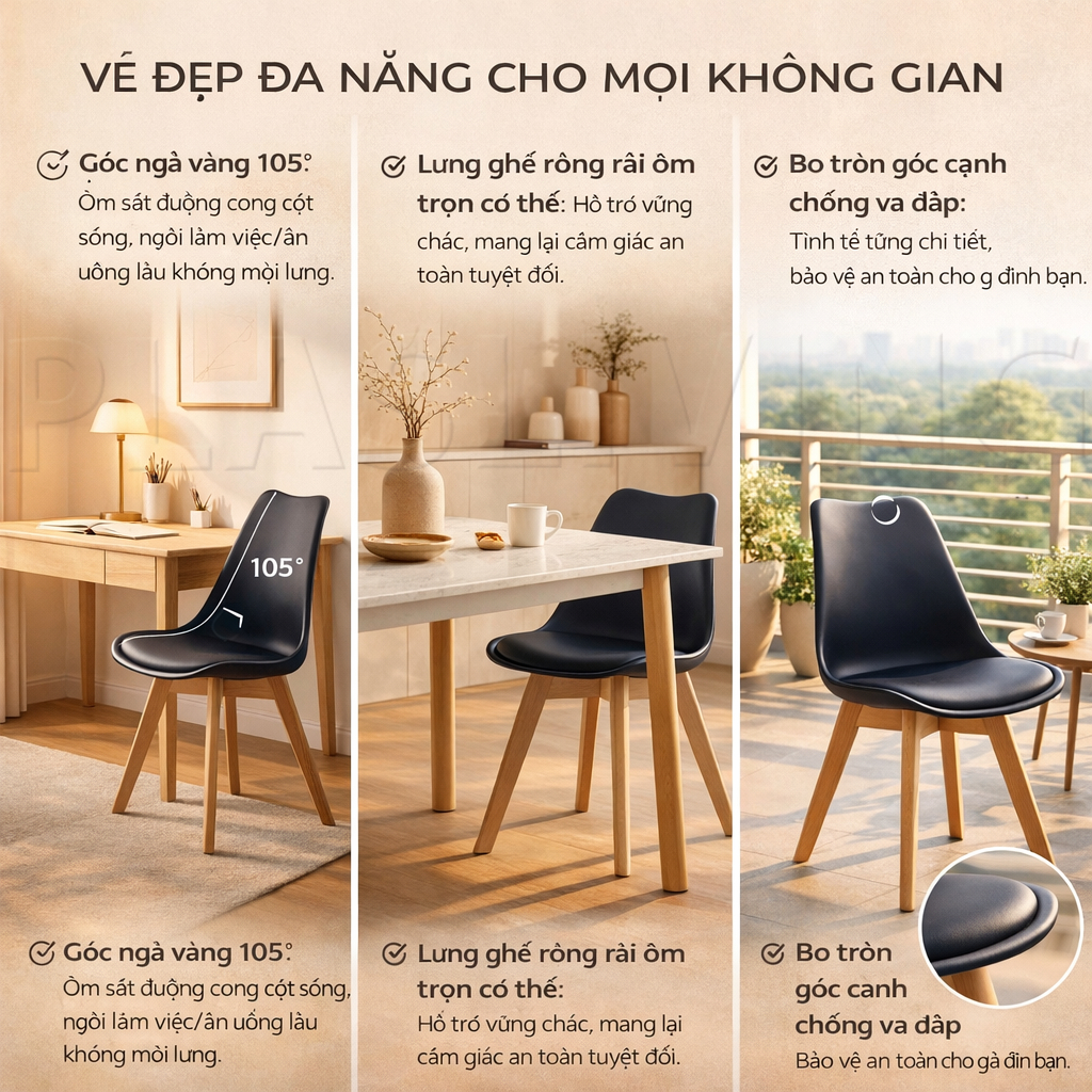 Ghế trang điểm có tựa lưng, chỗ ngồi thoải mái và đệm dễ lau chùi, phù hợp với bàn trang điểm. | BigBuy360 - bigbuy360.vn