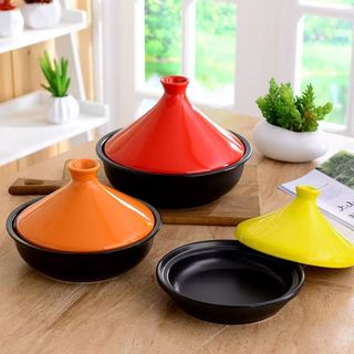 Nồi tagine, miệng nông, lửa trực tiếp, gốm sứ kiểu Ma-rốc khô, dùng để hầm gà, nồi đất nung áp suất vi mô chịu nhiệt độ