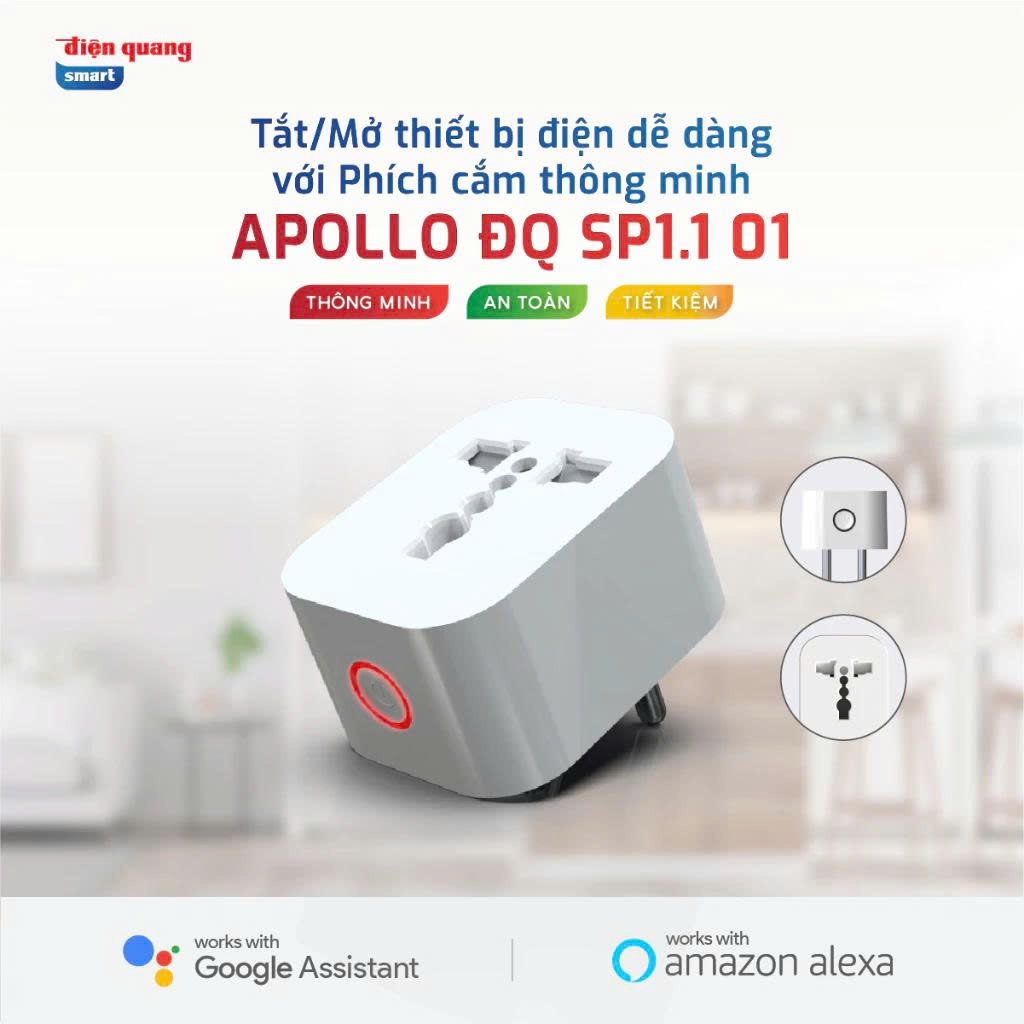 Phích Cắm/Ổ Cắm Thông Minh 2000W, Ổ Cắm Wifi Điện Quang - Tắt/mở từ xa bằng wifi, giọng nói, hẹn giờ