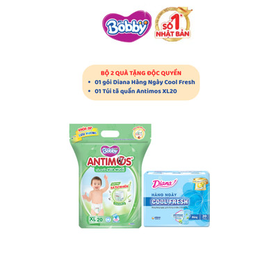 [MKB Gift] Combo 02 quà: 01 Túi tã quần xua muỗi Bobby Antimos XL20 miếng & 01 gói Diana Hàng Ngày Cool Fresh 20 miếng