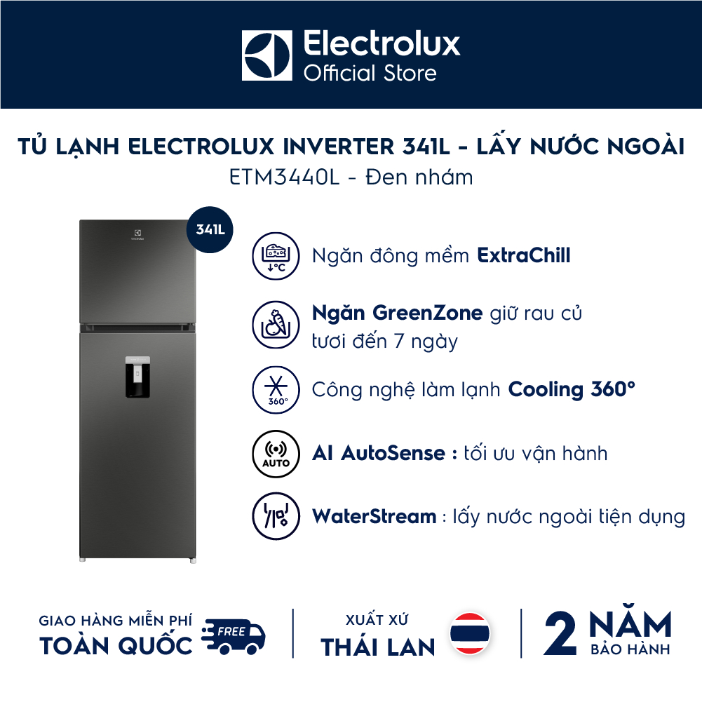 Free giao hàng - Tủ lạnh Electrolux AI ngăn đá trên 341L Series 700 ETM3440L-B - AI Autosense, Lấy n