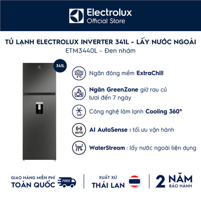 Free giao hàng - Tủ lạnh Electrolux AI ngăn đá trên 341L Series 700 ETM3440L-B - AI Autosense, Lấy nước ngoài,Extrachill