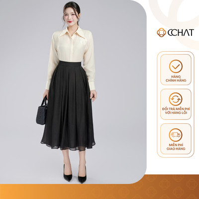 Chân Váy 𝐂𝐂𝐇𝐀𝐓 Dáng Xòe Flora 2 Túi Sườn Chất Liệu Tơ Mềm Mại 16CDV2018XT