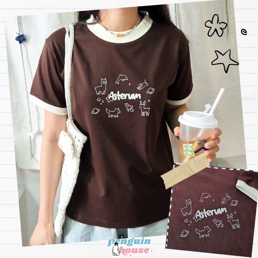Áo thun babytee Asterum màu nâu viền kem - Penguin House