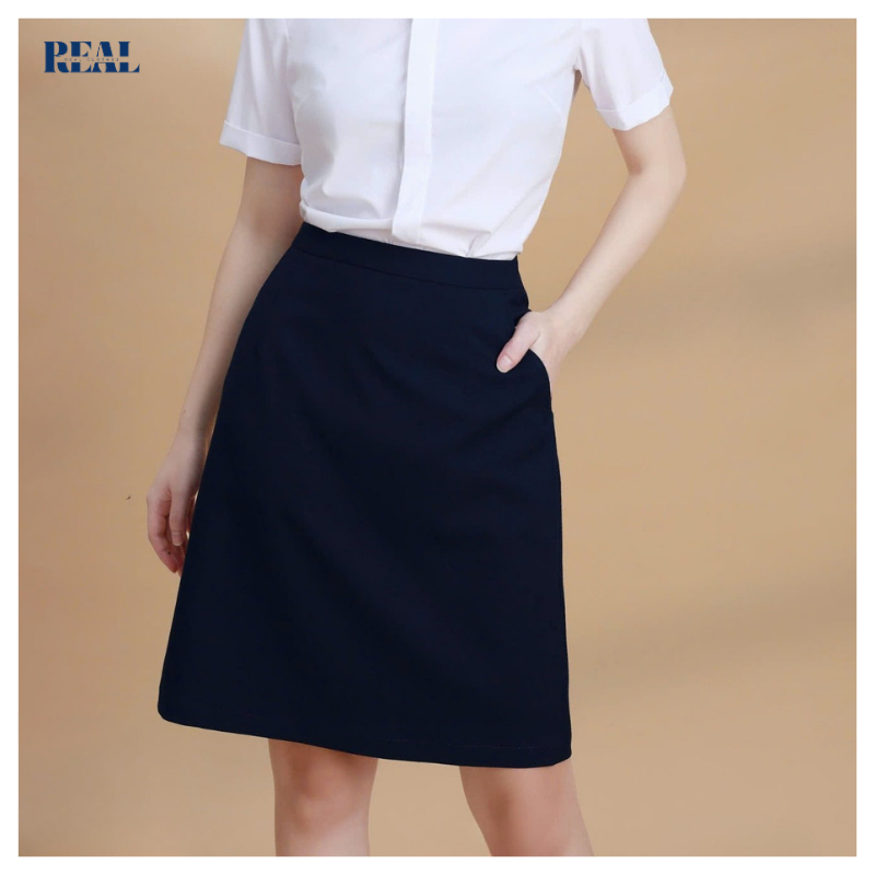 Chân váy chữ A màu trơn cơ bản Office REAL CLOTHES (tổng hợp màu), ít nhăn, có túi, dài trên gối
