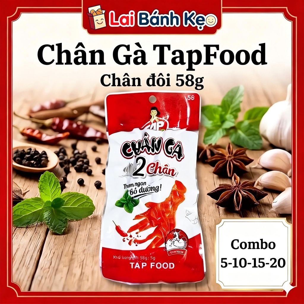 [Combo 5-10-15-20] Chân Gà TapFood Loại Chân Đôi (58g) - Chân Gà Ăn Liền Thơm Ngon, Giòn chuẩn vị