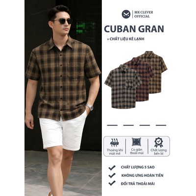 Áo Sơ Mi nam kẻ nâu Gran MKCLEVER Chất kẻ lạnh Hàn mềm mịn, thoáng mát, chống nhăn, form rộng mặc hằng ngày
