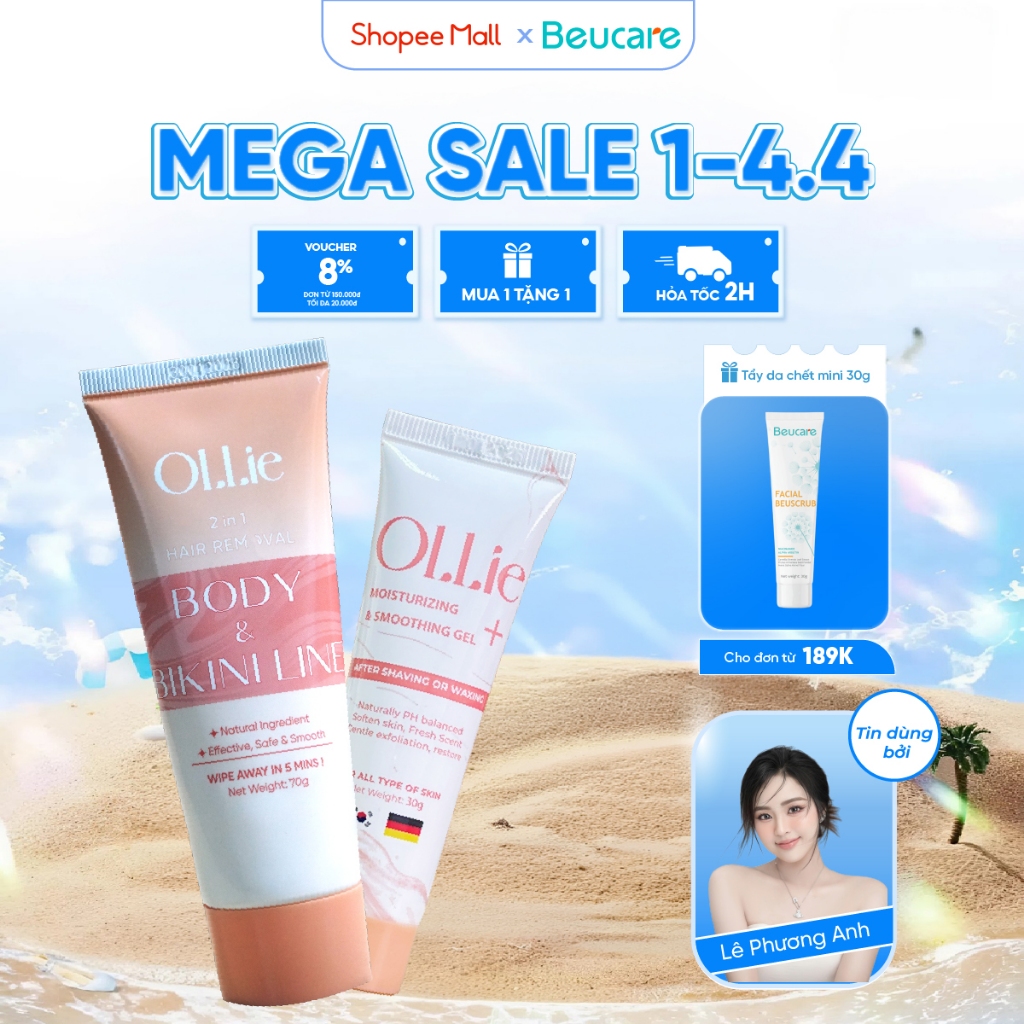 Combo kem tẩy lông và kem dưỡng Ollie tẩy vùng kín, nách, tay, chân , an toàn không đau rát,dưỡng da