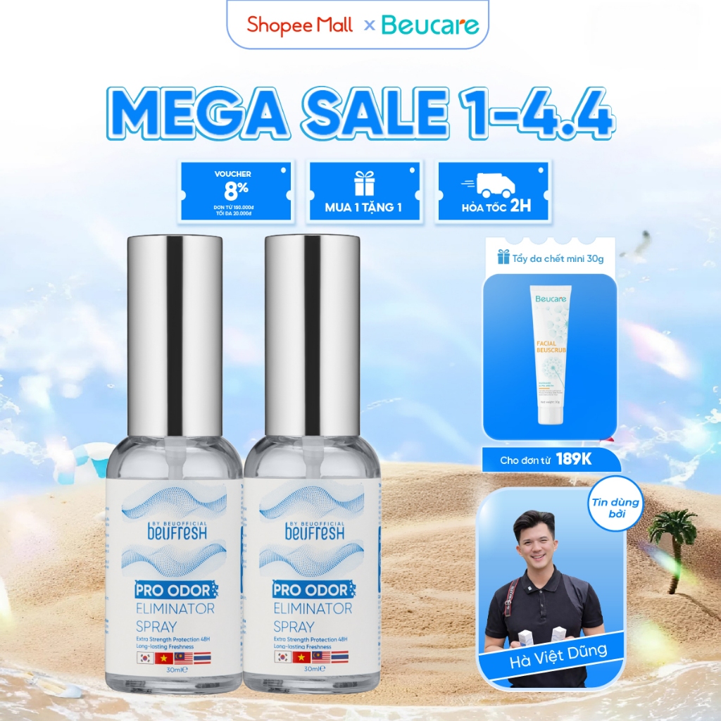 Combo 2 Xịt khử mùi toàn thân, lăn khử mùi BEUFRESH ngăn tiết mồ hôi, hạn chế mùi cơ thể 30ml