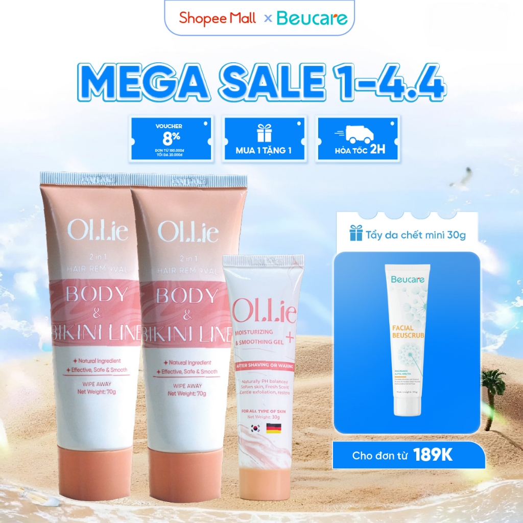 Combo 2 kem tẩy lông Ollie + 1 kem dưỡng da làm chậm quá trình mọc lông Ollie