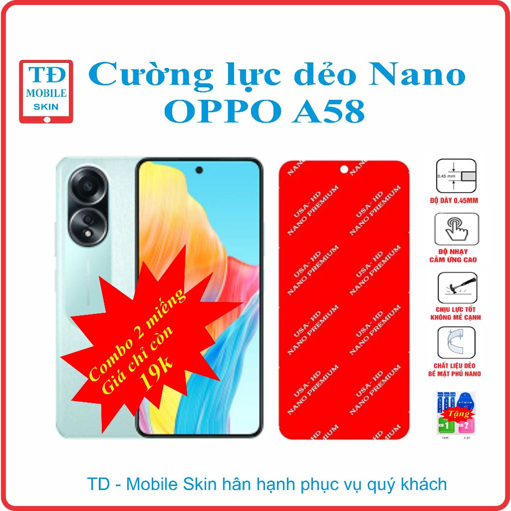 Cường lực dẻo bảo vệ màn hình điện thoại OPPO A58