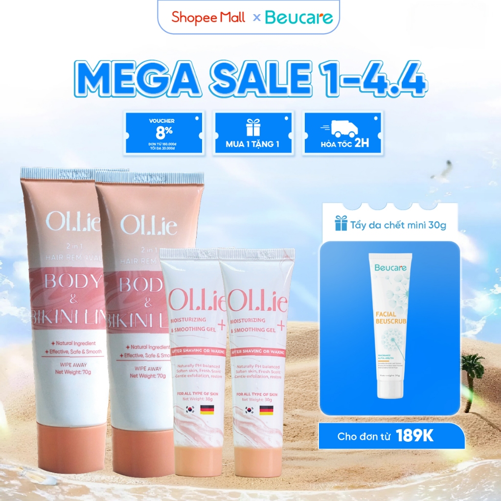 Combo 2 kem tẩy lông Ollie+ 2 kem dưỡng da dịu nhẹ làm chậm quá trình mọc lông Ollie