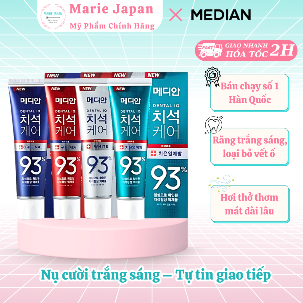 Kem đánh răng Median Dental Iq 93% Hàn Quốc Trắng răng, Ngừa sâu răng, Hơi thở thơm mát 120g