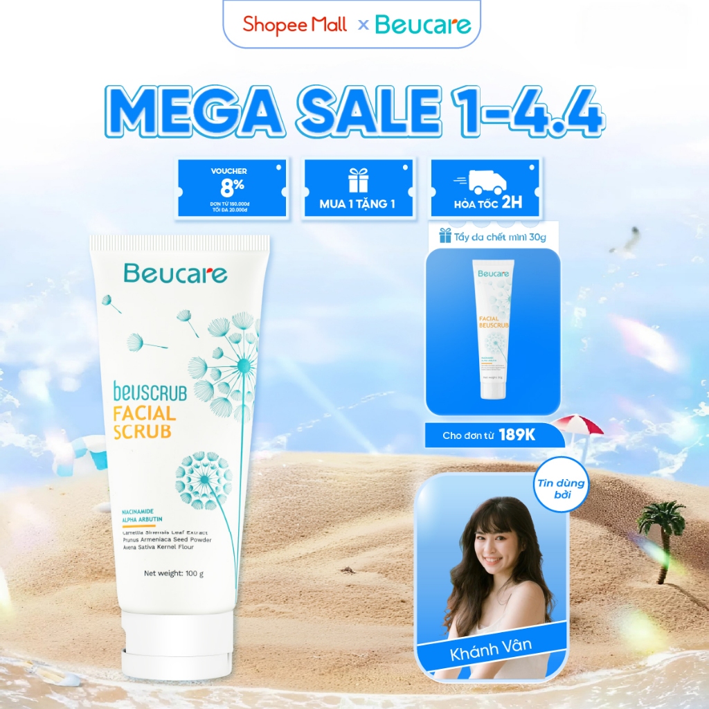 Tẩy tế bào chết da mặt BEUCARE trà xanh ,thấm hút dầu thừa , làm sạch da, dưỡng ẩm, sáng da 100g