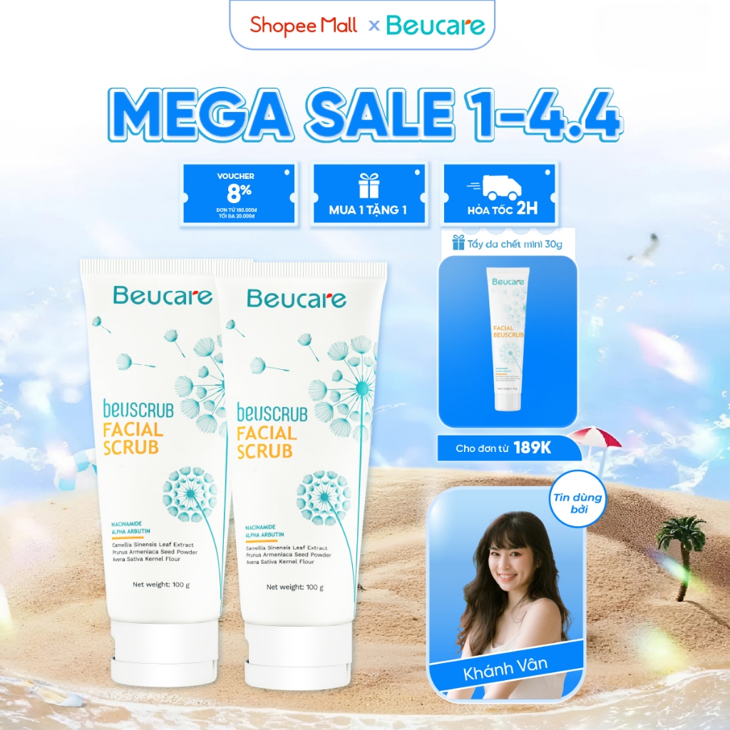 Combo 2 tẩy tế bào chết mặt BEUCARE trà xanh, tẩy da chết mặt ,thấm hút dầu thừa , làm sạch da, dưỡn