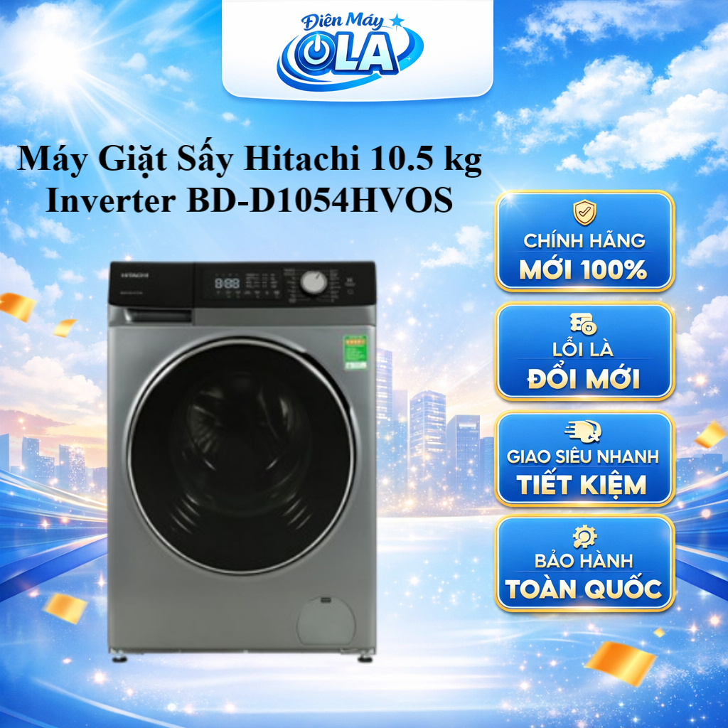 (TOÀN QUỐC) - BD-D1054HVOS - Máy Giặt Sấy Hitachi BD-D1054HVOS 10.5 kg Inverter - GIặt 10KG - Sấy 7K