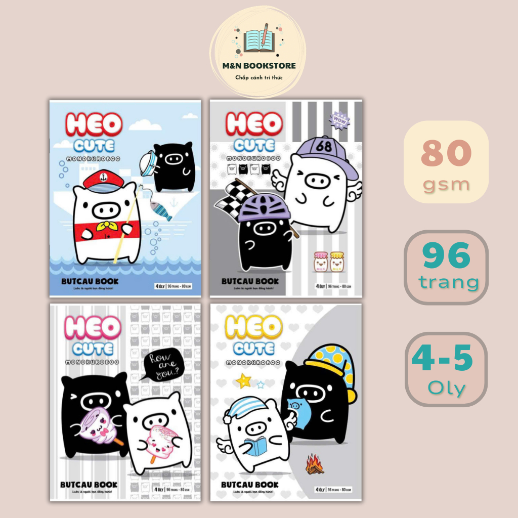 (Combo 3/5/10 cuốn) Tập Vở Học Sinh 4 Ô Ly 5 Ô Ly Bút Cầu Heo Cute 96tr 80gsm - Hình Dễ Thương- Bìa 