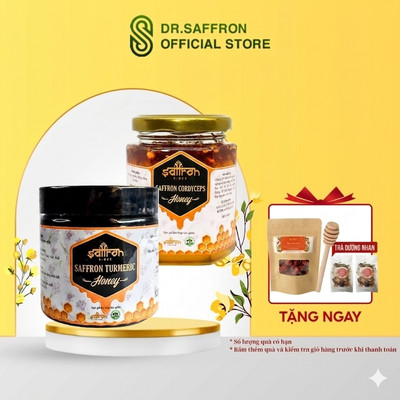 Combo mật ong ngâm saffron Thương hiệu Saffron Việt Nam giữa đông trùng hạ thảo và tinh bột nghệ