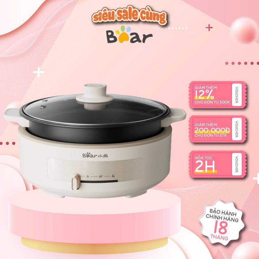 Nồi Lẩu Đa Năng Bear HP-4H40F (DHG-C40V2), Dung Tích 4L, CS 1500W, Lẩu Tháo Rời, Chống Dính- BH 18T
