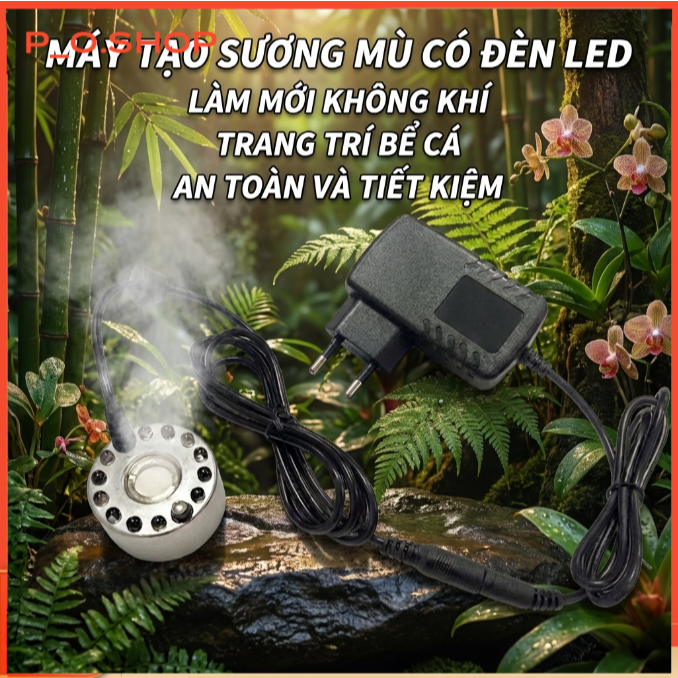 【🔥Rẻ】Máy tạo khói phun sương kèm nguồn led đổi màu- Máy tạo khói bể tiểu cảnh bán cạn chất liệu hợp 