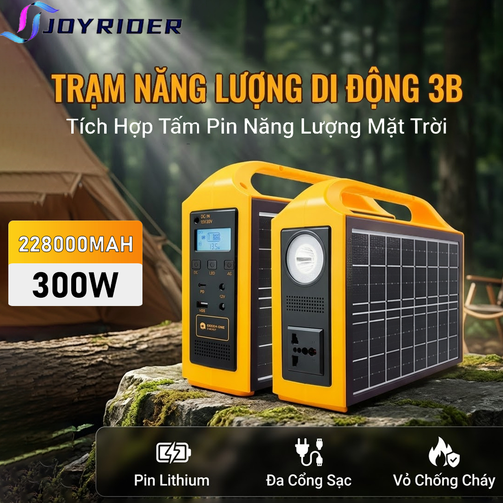 Trạm Sạc Dự Phòng Di Động 3B Tích Hợp Pin Mặt Trời, Trạm Sạc Dự Phòng Đa Năng 220V/USB Cắm Trại, Đèn