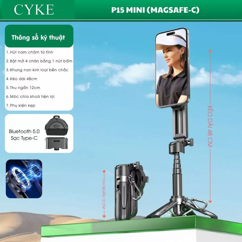 CYKE Tripod Mini P15T Siêu Nhỏ Gọn Tích Hợp Remote Có Chức Năng Zoom Focus Kích Thước Nhỏ Gọn Tiện L